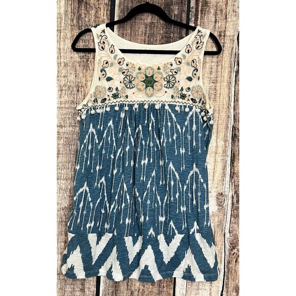 Anthropologie Floreat Cascata Embroidered Pom Pom Tunic Tank Top Medium - Picture 1 of 8